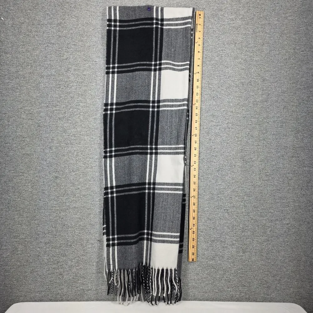 BANANA REPUBLIC UNISEX BLACK PLAID WOOL BLEND BLANKET SCARF – 80